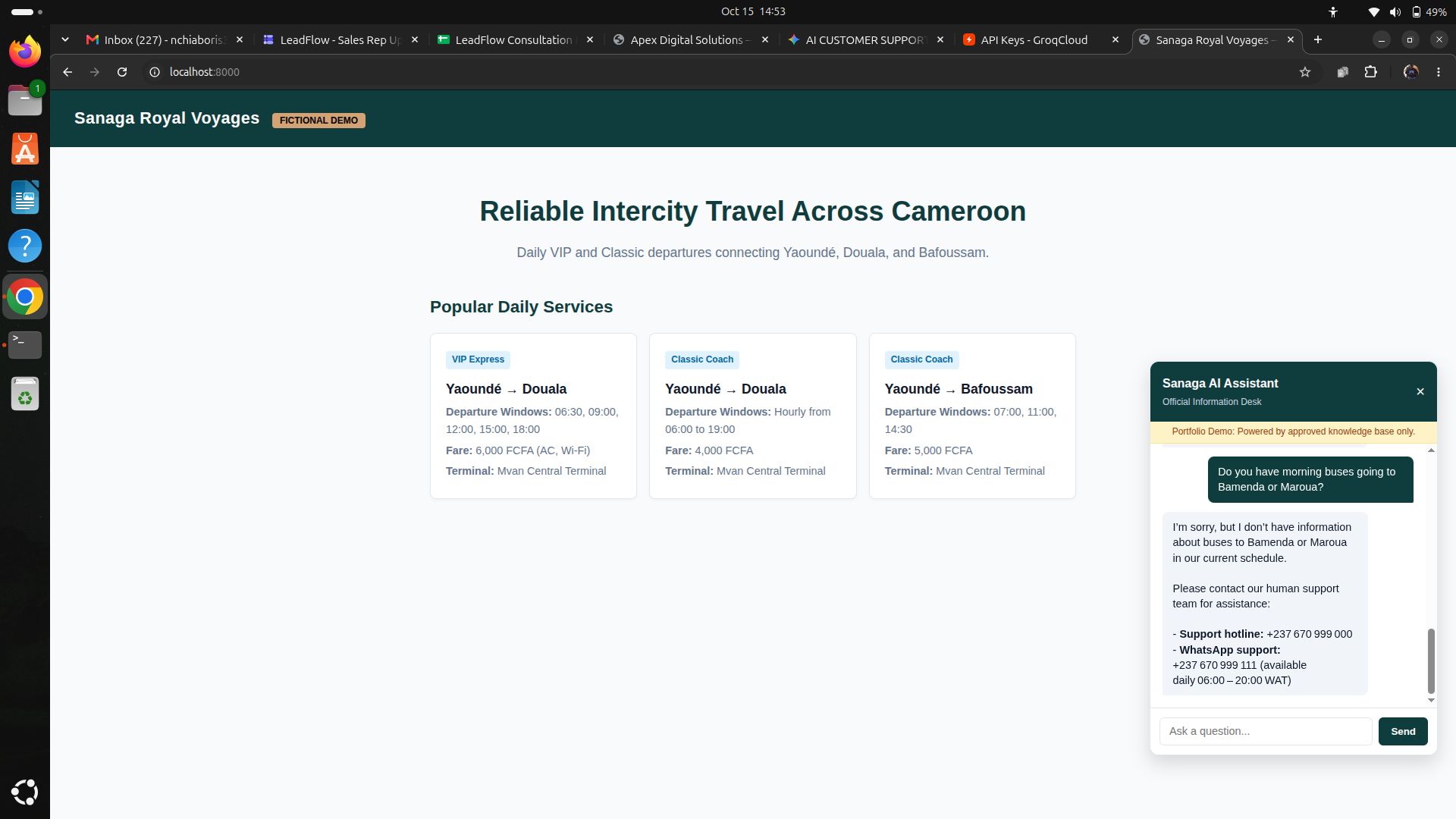 Sanaga Landing Page and Chat Widget